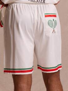 Musero Pantalones cortos de satén con estampado y ribete de contraste en talla grande, solo para primavera, verano, vacaciones y Pascua