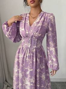 Modelyn Đầm Maxi Tay Lửng In Hoa Cho Nữ Trang Phục Nữ - Màu tím - Xem 6