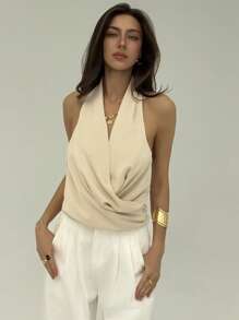 Aloruh Áo hở lưng màu trơn gợi cảm cho nữ, mùa hè - Màu be - Xem 3