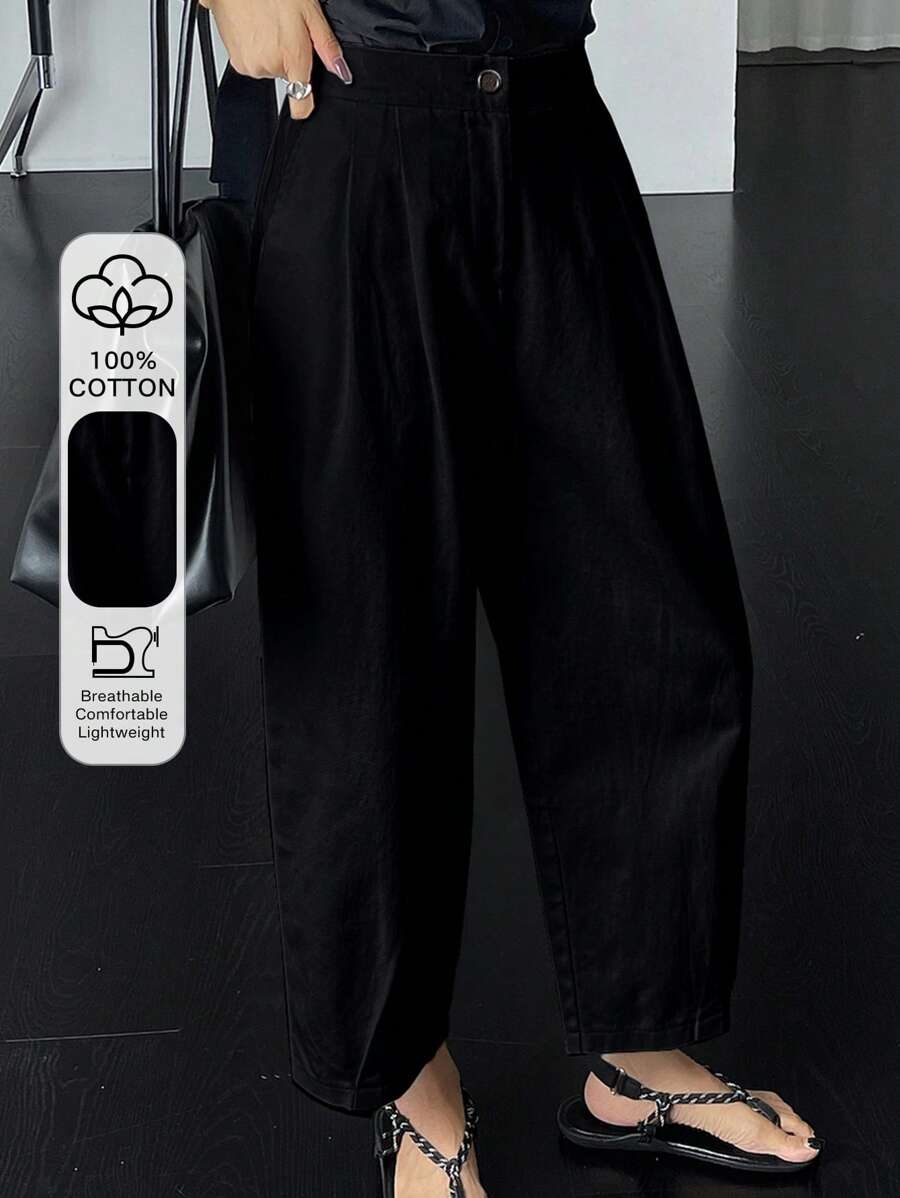 DAZY Women Solid Color Pleated Wide Leg Loose Casual Pants Fall - Black - View 1