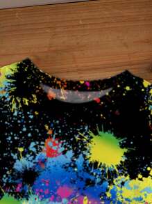 Young Boy Simple Pattern Round Neck Short Sleeve T-Shirt, Suitable For Summer - Black - View 6