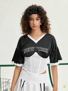 SHEIN MOD Maglietta sportiva con vita in contrasto bianco e nero, Maglietta estiva dolce, abbigliamento da donna in stile college, completo per ritorno a scuola e rave