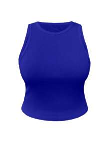 SHEIN Áo crop top xanh dương không tay cỡ lớn, mùa hè - Xanh đậm - Xem 3