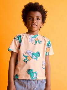 SHEIN Toddler Boys Dinosaur Print Loose Fit Round Neck Short Sleeve Casual T-Shirts - Multicolor - View 3