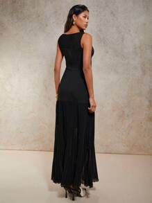 COSMINA Women's Elegant Black Sheer Splice Dress For Vacation, Spring/Summer - Black - View 2