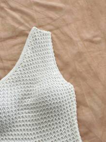 Soleia New Style Vacation Knitted Textured Tassel Design Mini Dress - White - View 6