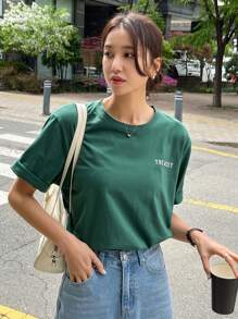 DAZY Camiseta con gráfico de letra, estilo oversized