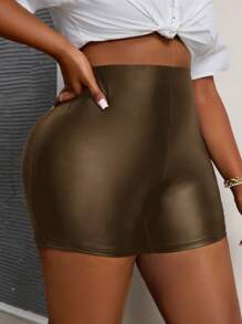 SHEIN Tall CURVE Short apretado negro de estilo callejero de PU para mujeres de talla grande
