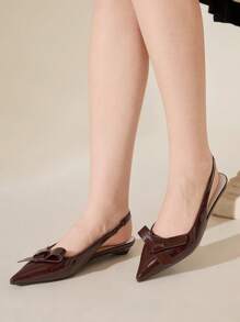 CUCCOO CHICEST Giày sandal da bóng mũi nhọn đính nơ thời trang mùa hè cho nữ, thanh lịch, ngọt ngào, thích hợp cho tiệc trà chiều, hẹn hò, trang phục công sở, đa năng - Cà phê nâu - Xem 4