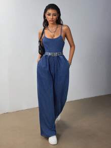 Flexra Women's Fashion Denim Bib Pants + Jumpsuit, Suitable For Summer