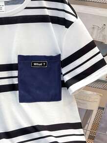 SHEIN Tween Boy Striped Short Sleeve T-Shirt And Shorts Set