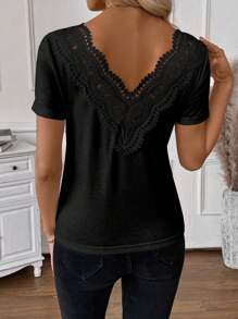 SHEIN LUNE Maglietta casual da donna con scollo a V e maniche corte, a tinta unita, versatile