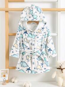 SHEIN Bata con capucha de franela con estampado de dibujos animados, estilo casual y lindo para bebé niño, adecuada para la playa, la piscina, aguas termales - Multicolor - Ver 3