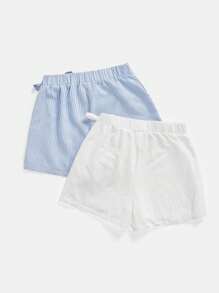 SHEIN Essnce Quần short buộc dây thường ngày cho nữ, mùa hè - Xanh và trắng - Xem 2