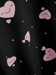 SHEIN 2 件套女孩可爱波尔卡圆点心形印花舒适圆领短袖长睡袍家居服套装母亲节礼物毕业礼物夏装假日旅行休闲夏装少女服装少女 T 恤 - 黑色 - 查看 4
