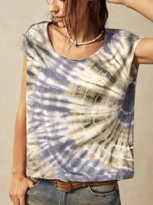 Bohemela Knit Tie-Dye Round Neck Batwing Loose Regular Boho Women T-Shirt