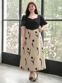 Dazy Plus Plus Size Color Block Short Sleeve Form-Fitting Elegant Dress,Casual Women Dresses - Black - View 6