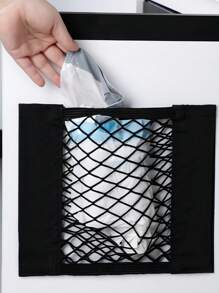 1 pièce Sac de rangement adhésif poubelle, sac de rangement en maille plastique, sac en maille adhésif fixé sur la porte intérieure d'un placard de cuisine, sac de rangement adhésif pour sac de courses, sac de rangement fixé, sac de rangement en maille pour le coffre de la voiture, sac de rangement en maille sans perçage, sac de rangement organisateur