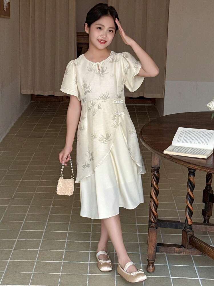 Tween Girl Round Neck Short Sleeve Dress, Summer,Back To School Clothes