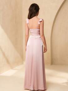 SHEIN Flower Girl & Teens Girl Formal Ruffled Strap Satin Mermaid Dress, Suitable For Wedding, Prom, Birthday Party, Performance