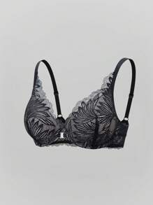 SHEIN 1pc Sexy Lace Padded Front Closure Underwire Push Up Bra