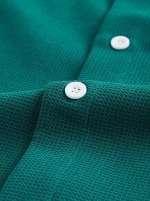 Manfinity Mode Men's Solid Color Short Sleeve Single-Breasted Casual Commuter Shirt - Green - View 3