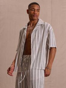 Musero Pinstripe Tailored Button Through Short Sleeve Shirt Co Ord Top Only Spring Summer Vacation Easter Streetstyle
