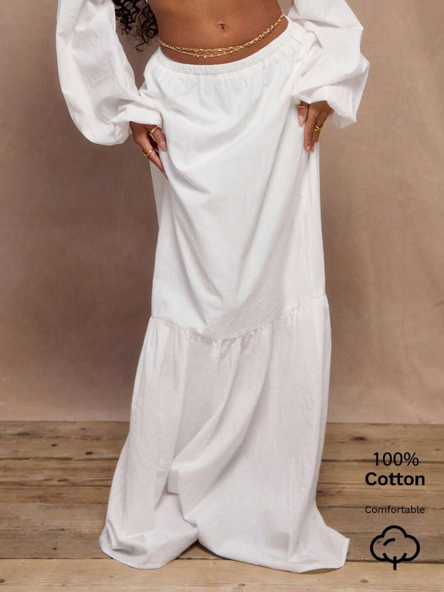 MUSERA 波西米亚风编织层叠飘逸长裙，适合度假、夏季、秋季、冬季、返校派对等场合，优雅可爱，尽显伊比沙岛波西米亚风情。 - 白色 - 查看 1