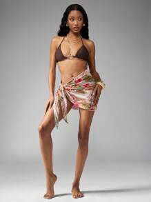 MISSGUIDED Resort Beach Cover Up Sarong Wrap Leopard Rose Floral Print Mesh Pareo Swim Pool Side Wrap Skirt Luxury Vacation Sarong Summer Beachwear Boutique