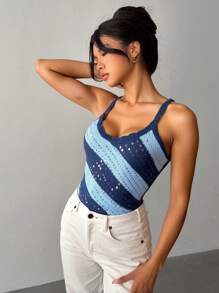 INAWLY Women's Elegant Casual Comfortable Sequin Decorated Tank Top, Summer - Blue - View 3