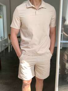 SHEIN Leap Crew 2pcs Teen Boys Casual Short Sleeve Shorts Set, Street Punk Rock Academy Outfit For Daily Wear, Party, Music Festival, Suitable For Spring/Summer Seasons - Apricot - View 6