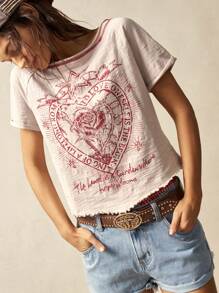 Bohemela 1 pieza Camiseta de mujer de unicolor, de manga corta, cuello de escote redondo, ajustada y lavada