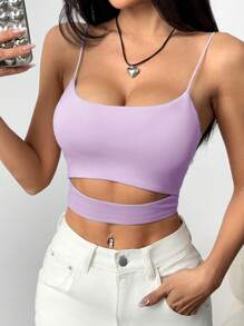 SHEIN EZwear Damen schlichtes figurbetontes kurzes Camisole Top mit Ausschnitten für den Sommer