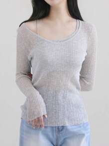 DAZY 1 set Femme Débardeur col rond couleur unie et pull léger, Printemps/Été, Automne Vêtements Femme - Gris - Voir 7