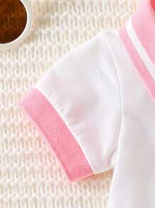 SHEIN Playful Pals 女婴平领袖口前扣刺绣连体衣，夏季 - 白色 - 查看 4