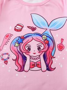 8pcs/Set Girls Casual Cartoon Letter, Mermaid, Rabbit Print Short Sleeve Top And Pants Bodysuit Pajama Set, Suitable For Family Gathering, Party, Photo Shoot - Multicolor - View 5