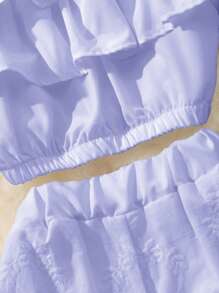 SHEIN Tween Girl Ruffle Off Shoulder Cami Top And Embroidered Shorts 2pcs Set - Mauve Purple - View 4