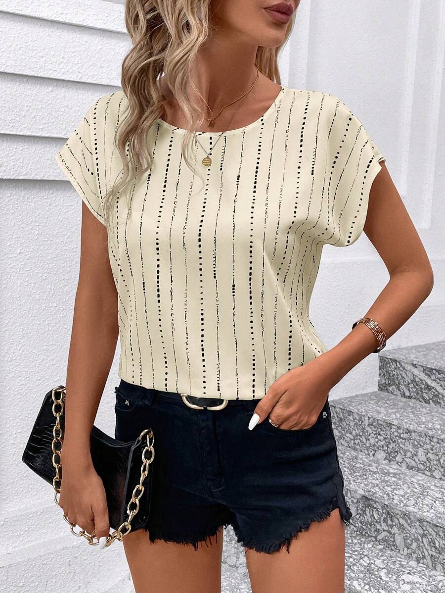 SHEIN Clasi Blusa casual da donna a maniche a pipistrello con scollo tondo e righe