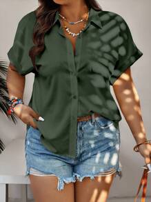 SHEIN LUNE Áo cánh tay ngắn màu trơn đơn giản thời trang mùa hè cho nữ cỡ lớn - Nhiều màu - Xem 1