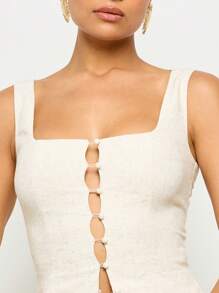 AiiRZ 亚麻外观纽扣背心和长裙套装 - 杏色 - 查看 3