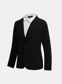 SHEIN 青少年男孩派对简约绅士西装外套和裤子套装，纯色简约休闲学院风，舒适、时尚、百搭、可爱、柔软，适合日常穿着、上学、郊游、运动、情人节、聚会、派对 - 黑色 - 查看 5
