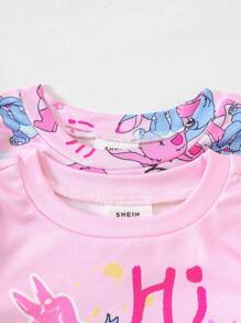 4pcs/Set Infant Baby Girls Striped & Multicolor Cartoon Teddy Design Soft Stretchy Short Sleeve Romper & Shorts Pajamas Set, Summer Mother Day Gift Graduation Gift Summer Clothes Snug Fit Tight Fit Pajamas