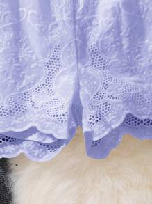 SHEIN Tween Girl Ruffle Off Shoulder Cami Top And Embroidered Shorts 2pcs Set - Mauve Purple - View 5