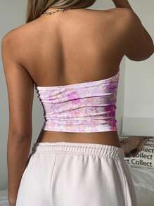 SHEIN EZwear Women's Casual Floral Print Bandeau Tight Fitted Crop Top, Suitable For Summer,Tube Top Suitable For Going Out