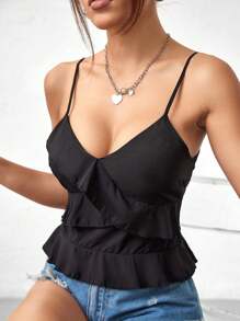 Flirla Blusa Sin Mangas De Mujer Con Dobladillo De Volantes Y Color Sólido