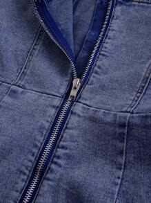 SHEIN MOD 女士不对称下摆抹胸连体裤 - 深色水洗藍 - 查看 4