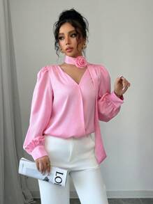 Selianne 1 chiếc áo cánh công sở tay phồng trơn màu dành cho nữ - Hồng - Xem 4