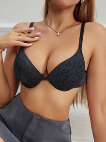 SHEIN 1 Áo ngực không dây trơn tối giản có đệm có thể tháo rời, thoải mái và nâng đỡ - màu đen - Xem 1