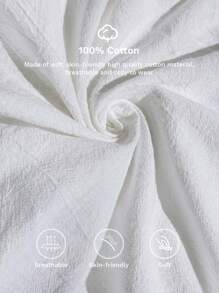 SHEIN LUNE Damen Rundhals geraffter Knopf Halbgeöffneter Laternenkrempel Stickerei Baumwolle Lässig Urlaubs Elegante Bluse