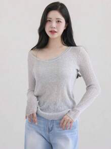 DAZY 1 set Femme Débardeur col rond couleur unie et pull léger, Printemps/Été, Automne Vêtements Femme - Gris - Voir 8